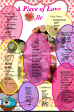Item's offered, cake flavors and Cupcake Flavors. *most Cupcake Flavors are available for cake pops/balls*